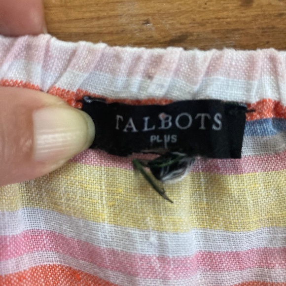 Talbots Plus Linen Square Neck Palm Stripe Blouse 3x Top - Picture 2 of 6